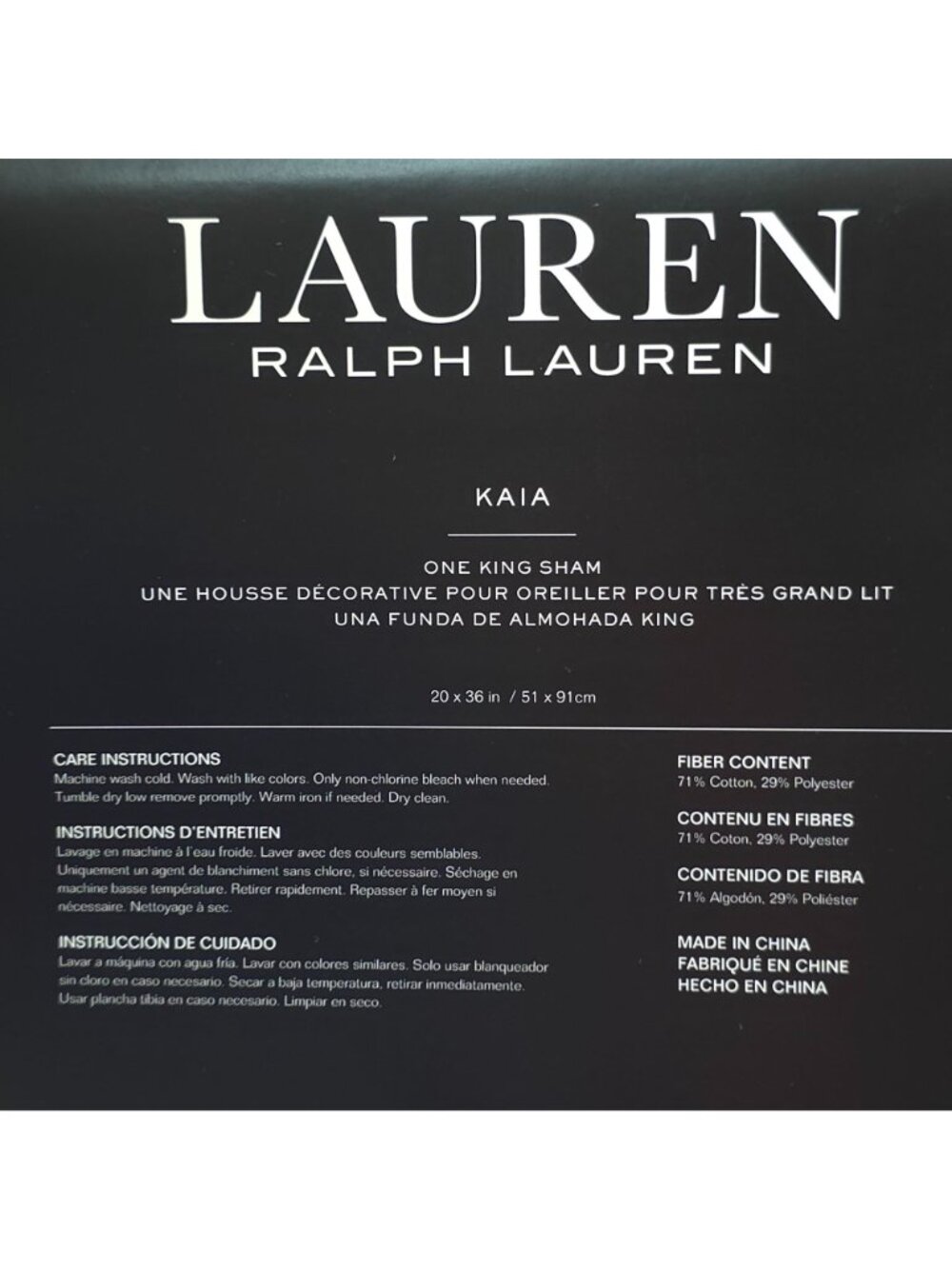 Lauren Ralph Lauren Kaia King Sham 2 Pack 20"x36" Grey Cotton Blend - Picture 4 of 9
